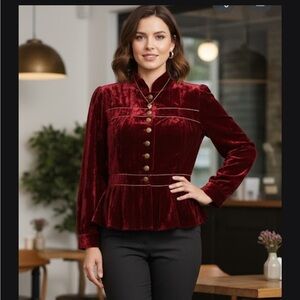 Cynthia Steffe Burgundy Velvet Top with Gold Buttons